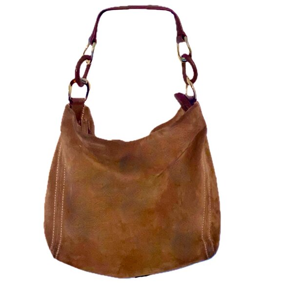 Michael Kors Brown Shoulder Hobo Bag Distressed Suede Boho Crossbody - Picture 2 of 7